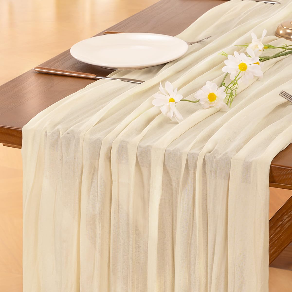 Socomi Beige Fall Thanksgiving Cheesecloth Table Runner Boho Rustic Gauze 120 inch 10FT Cheese Cloth Runner for Wedding Party Baby Shower Birthday Home Decor Holiday Decorations