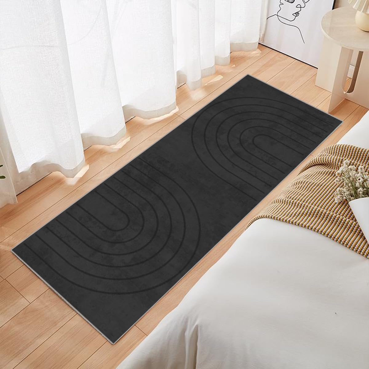 Tapis De Couloir Noir 70x260cm Design Minimaliste Moderne Tapis Couloir Long,Tapis Cuisine Devant Evier Lavable Tapis De Cuisine Long Antidérapant Tapis De Passage pour Chambre Salon