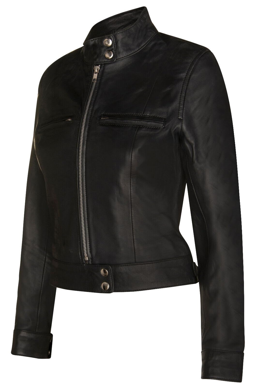 Infinity Leather Mujer lisa Cuero Motero Chaqueta de moto
