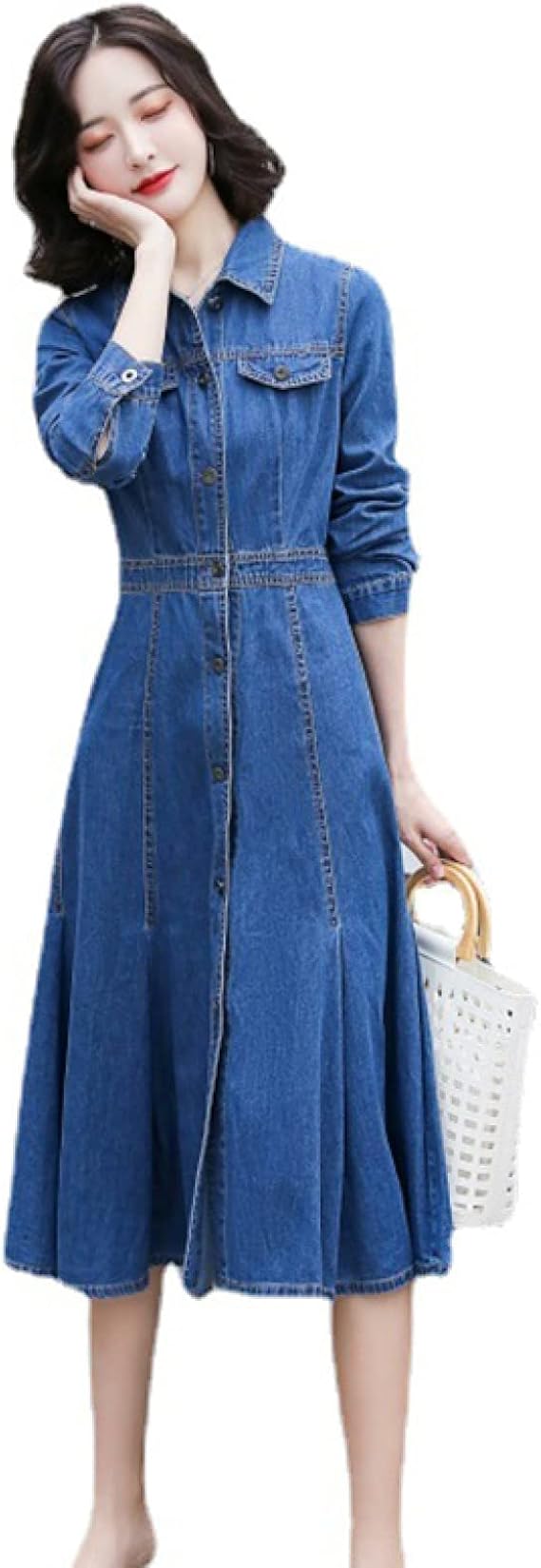 Amazon Co Jp マキシ丈 ワンピース レディース シフォン きれいめ ロングワンピース パーティードレス 結婚式 二次会 お呼ばれ デニム風 半袖 チュニック ゆったり 薄手 柔らか 体型 カバー ワンピ ボタン 春夏秋 プリーツワンピース トップス 服 ファッション小物