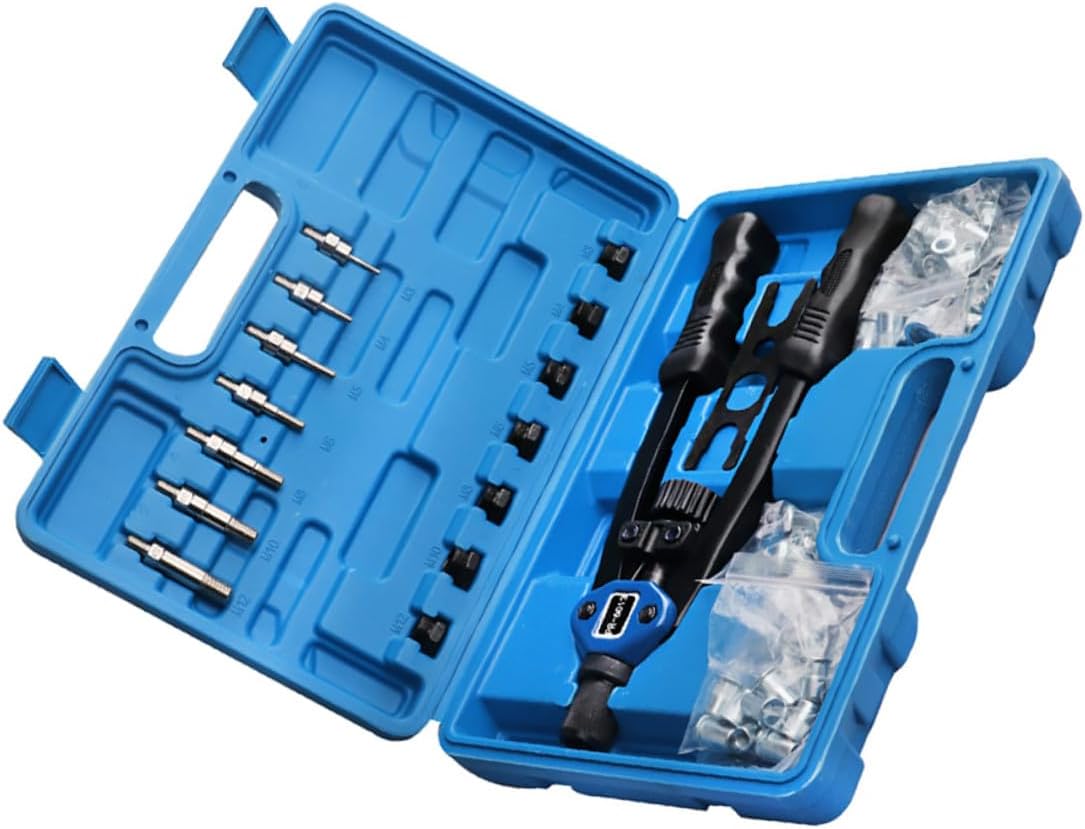SOLUSTRE 140pcs Manual Threaded Rivet Nut Tool Kit with M3- Riveter Setter, Portable Hand Install Tool Set in Plastic Case for Automotive and Workshop Repair