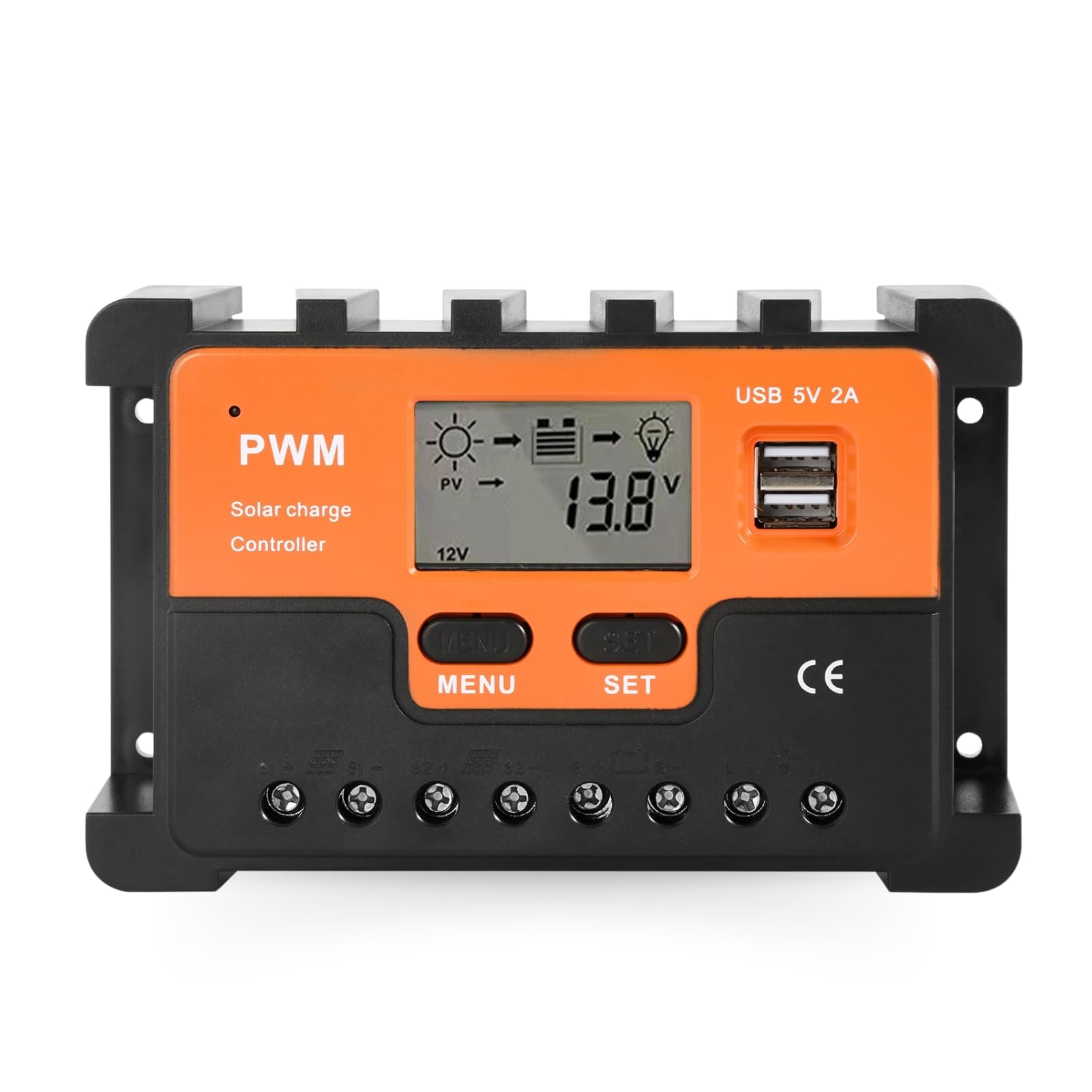 DEWIN Solar Controller, PWM Solar Charge Controller 20A 12V 24V Solar Panel Battery Regulator, Dual USB 5V Output