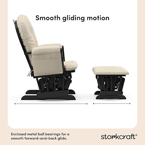 Miniatura 48 de Storkcraft Mecedora y otomana, cojín acolchado, bolsillo de almacenamiento, rodamientos de metal cerrados para un movimiento suave, fácil