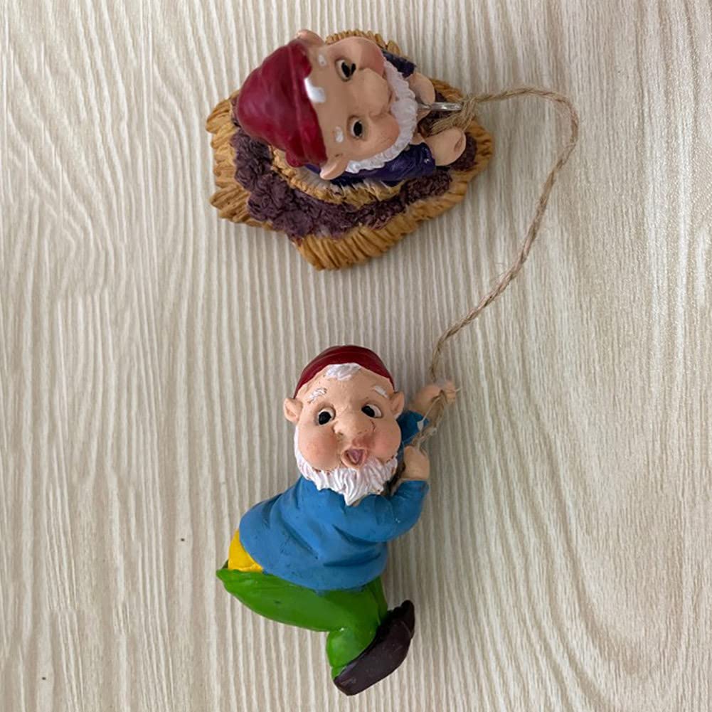 Muiltvoe Multicolored Hanging Dwarf Figurines Resin Gnome Tree Ornament Creative Climbing Gnome Statue Funny For Outside Yard Lawn