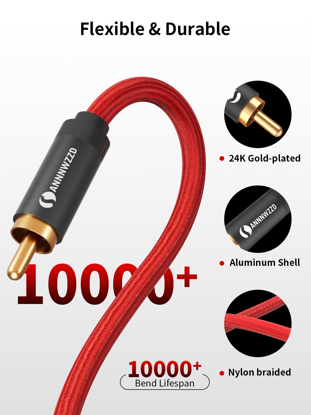 ANNNWZZD Cable Subwoofer, Cable Coaxial Audio Digital Chapados Oro para Receptores AV, Amplificadores Hi-Fi, Altavoces, Tocadiscos 2M