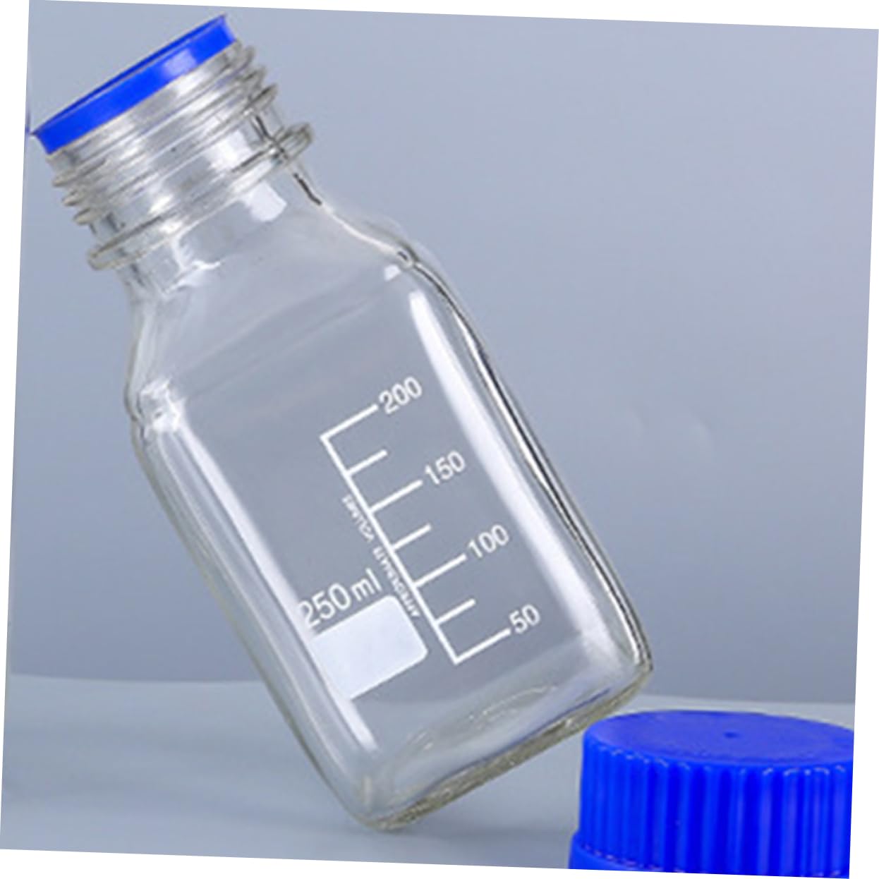 6stücke Graduierte Glasflaschen Für Laboranwendungen Blaues Deckel-design Weithalsflasche Mit Präzisen Messlinien Für Chemische Proben Und Reagenzien