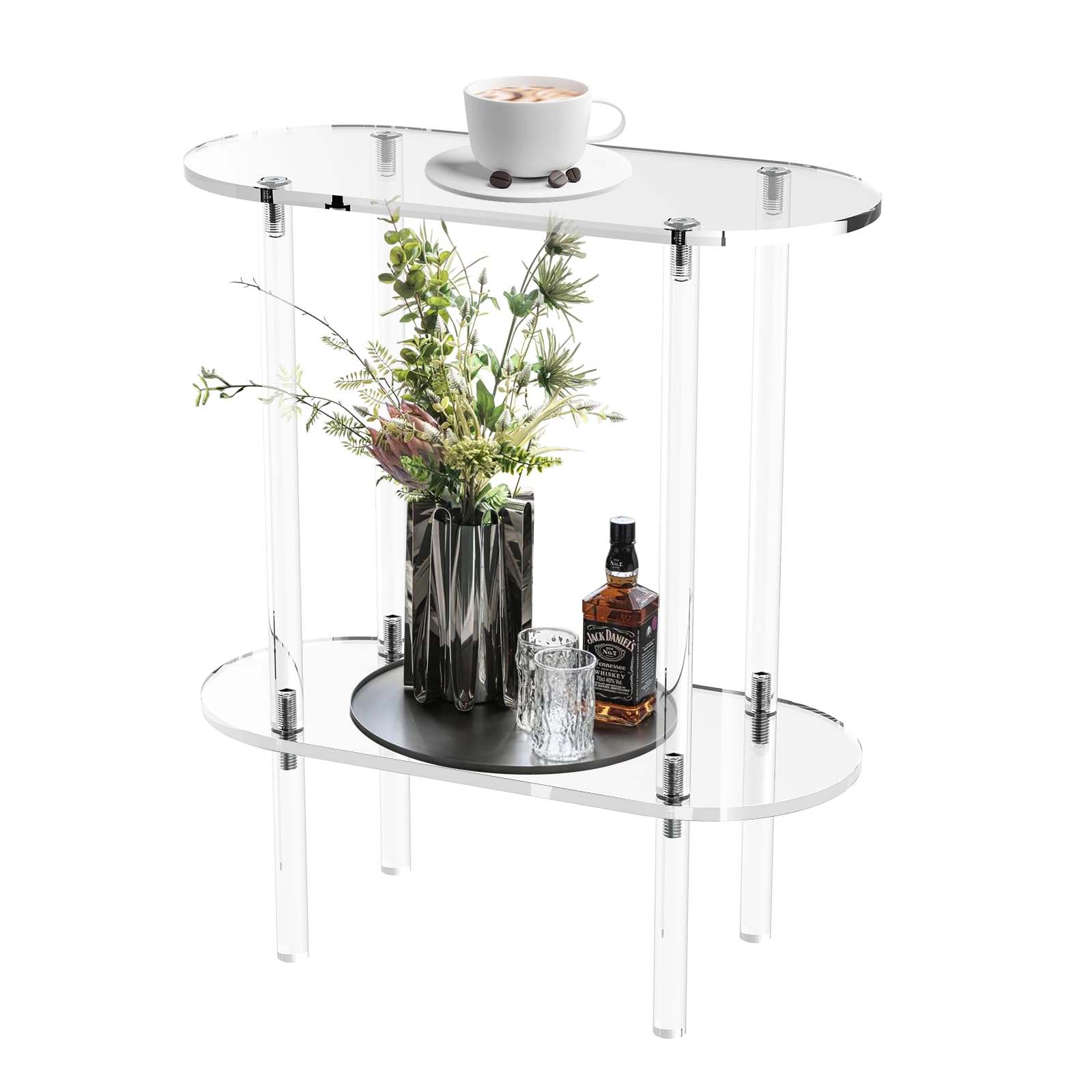 Photo 1 of Acrylic Side Table, 7" D Narrow Side Table, Skinny Side Table, Slim Side Tables for Small Spaces, 7" D x 15.7" W x 23" H
