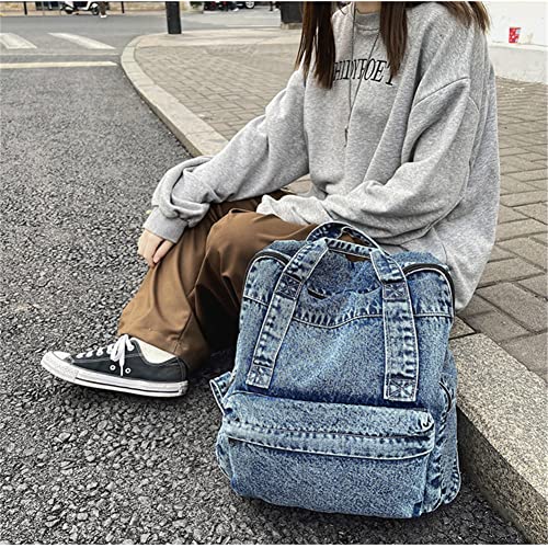 Image of MaxxCloud Vintage Denim Laptop Backpack Casual Canvas Daypack Handbag Purse Lightweight Rucksack Shoulder Bag