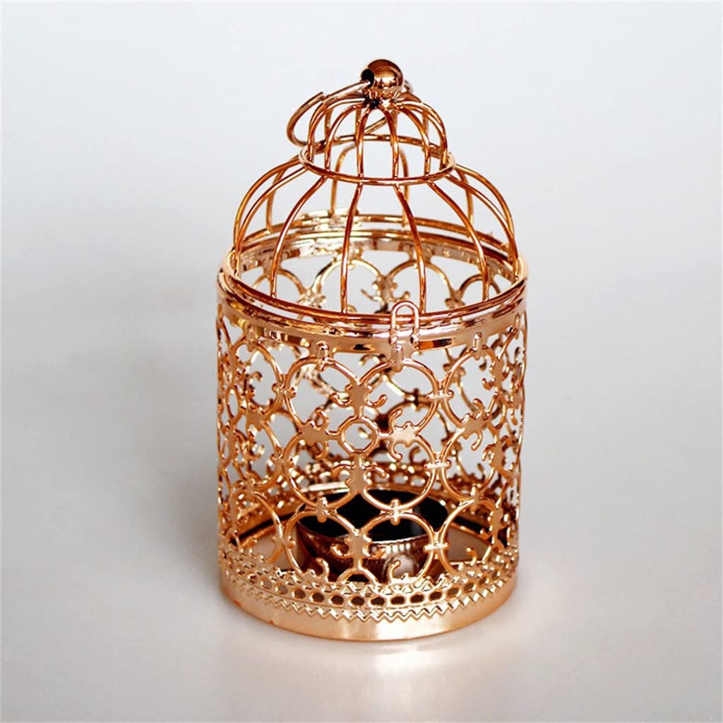 HTTGDGDH Hollow Hanging Bird Cage Candle Holder Candlestick Home Wedding Party Decor Romantic,Rose Gold-8 x 8 cm x 14 cm