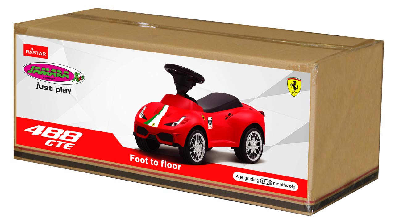 JAMARA 460604 – Rutscher Ferrari 488 GTE – Clacson sul volante, effetto fedele all'originale, protezione antiribaltamento, sedile in similpelle, rosso