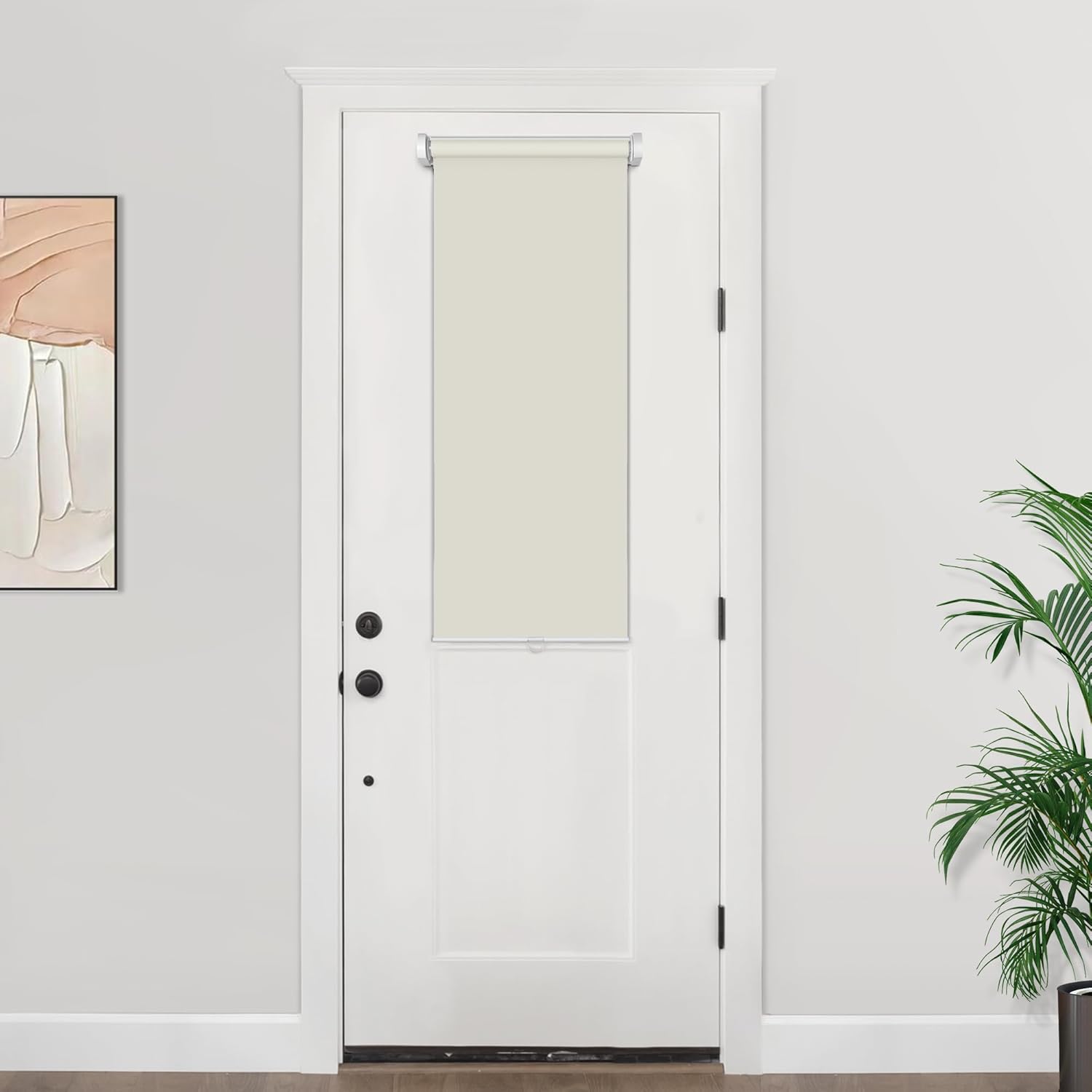 LazBlinds 100% Blackout Door Blinds, No Drill Cordless Roll Up French Door Blinds, Thermal Insulated Light Blocking Shades for Front Door Patio Sidelight Glass Door, 14'' W x 40'' L, Cream, 1Pcs Cream 14" W x 40" L (Fabric:12.2" W x 40" L)