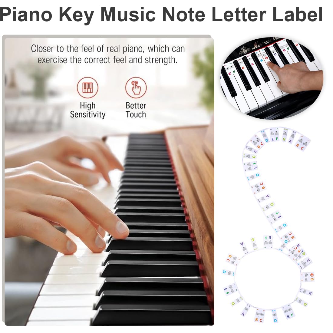 Klavier Noten Aufleger, Abnehmbare Klavier Keyboard Noten 61 Tasten,Piano Keyboard, Keyboard anfänger, Non-Stick Silikon Klaviernoten Klaviertastenetiketten Overlay(Farbe)
