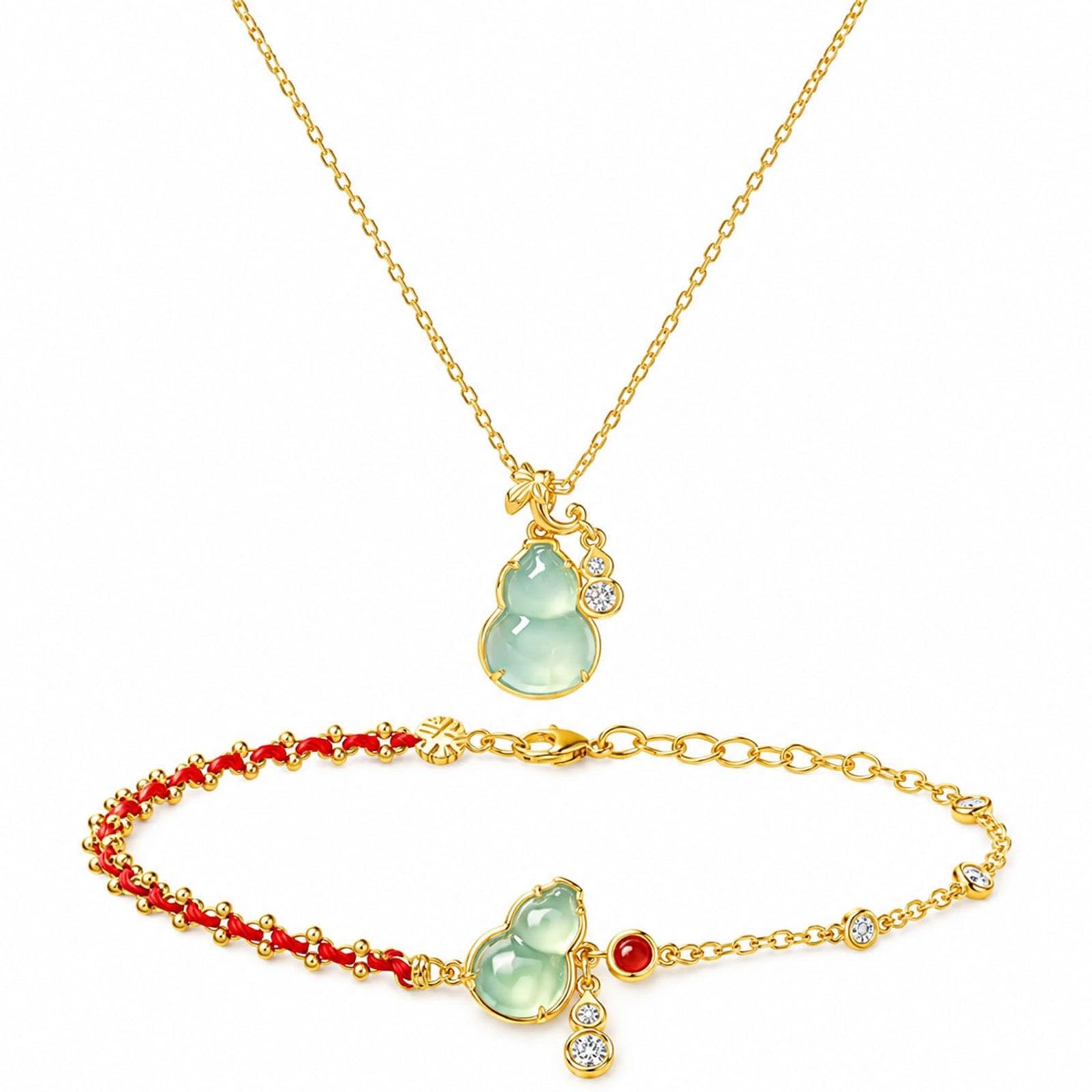 Set De Joyería De Calabaza De Jade Natural, Collar Pulsera