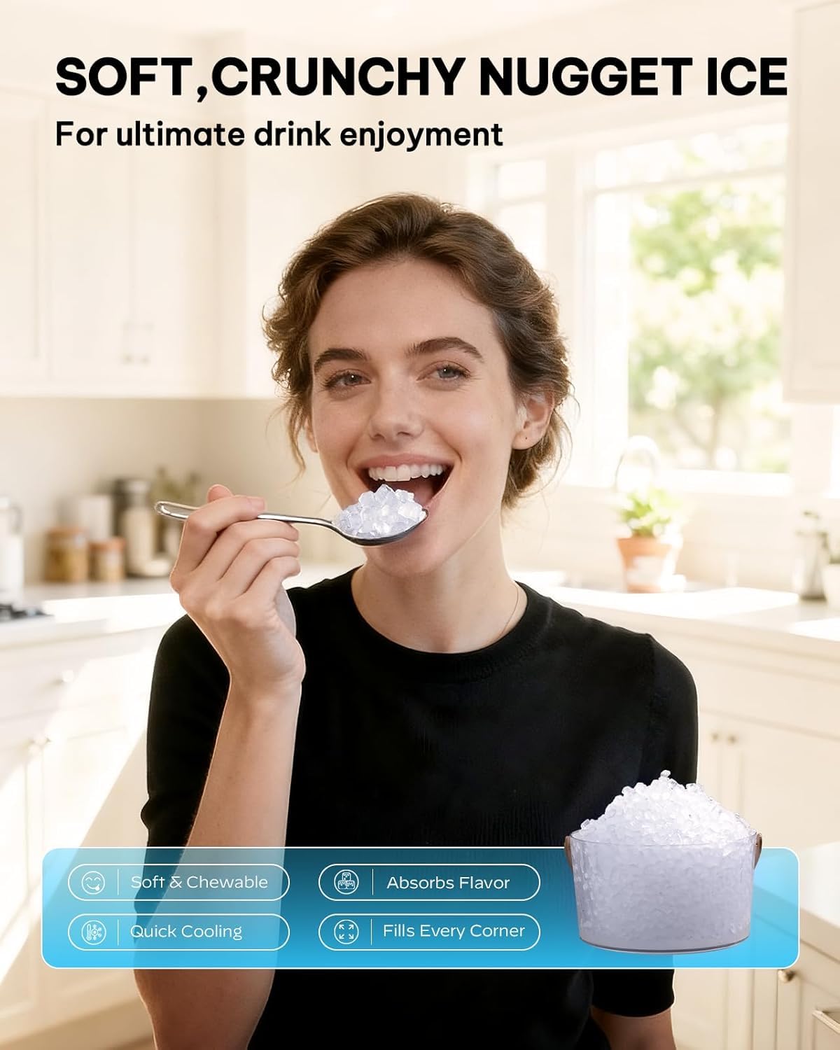 Silonn Nugget Ice Maker Countertop-Soft Chewable Pebble Ice Machine With One-Click Operation & Self-Cleaning Function, 33lbs Ice Per 24 Hours, Stainless Steel Design For Home, Kitchen & Bar on Fridge.com - View 5