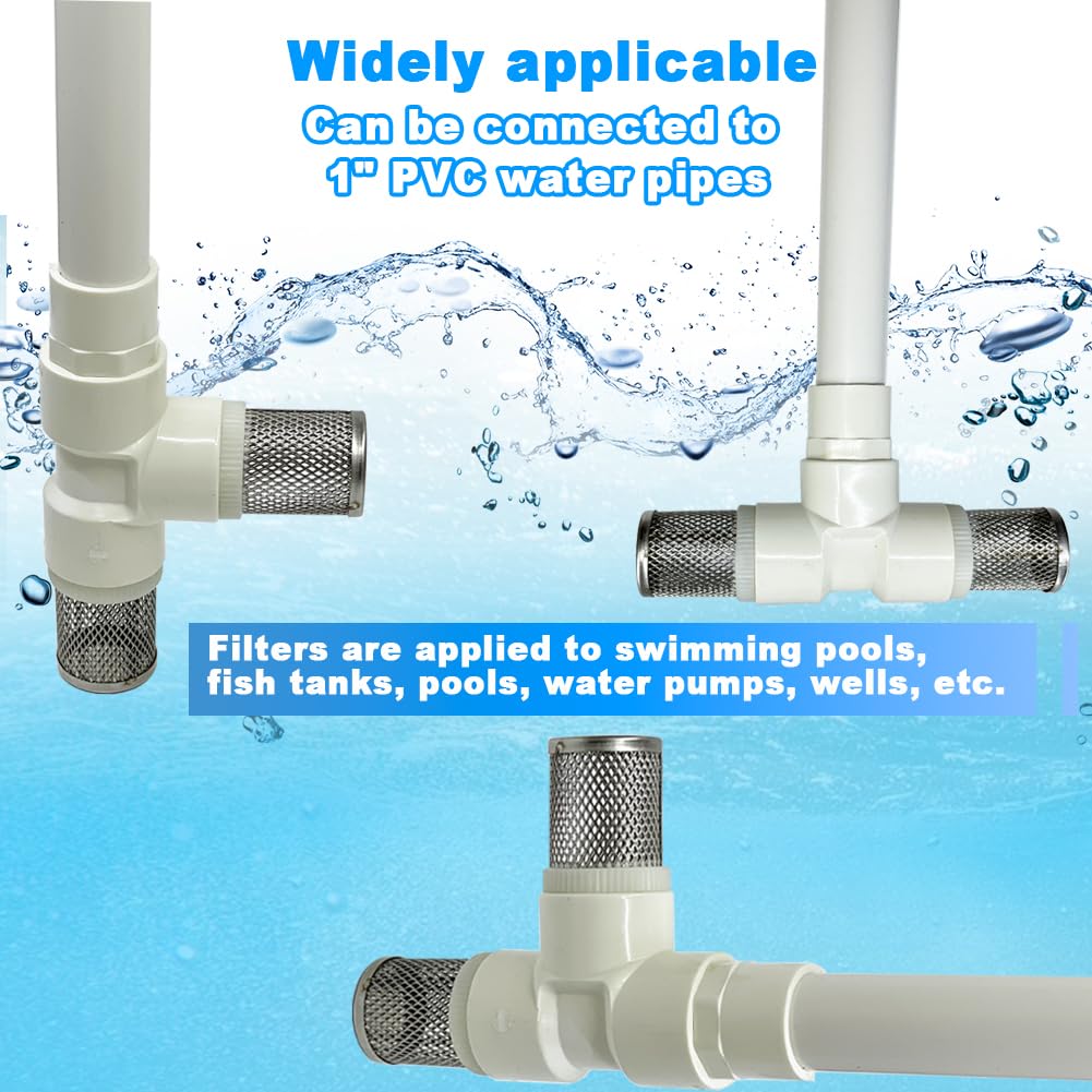 1" T Strainers steel filter cover connected to 1" PVC DN25 water pipe, suction hose 1 inch T strainer used to remove debris and reduce solid entry — Amazon image 6