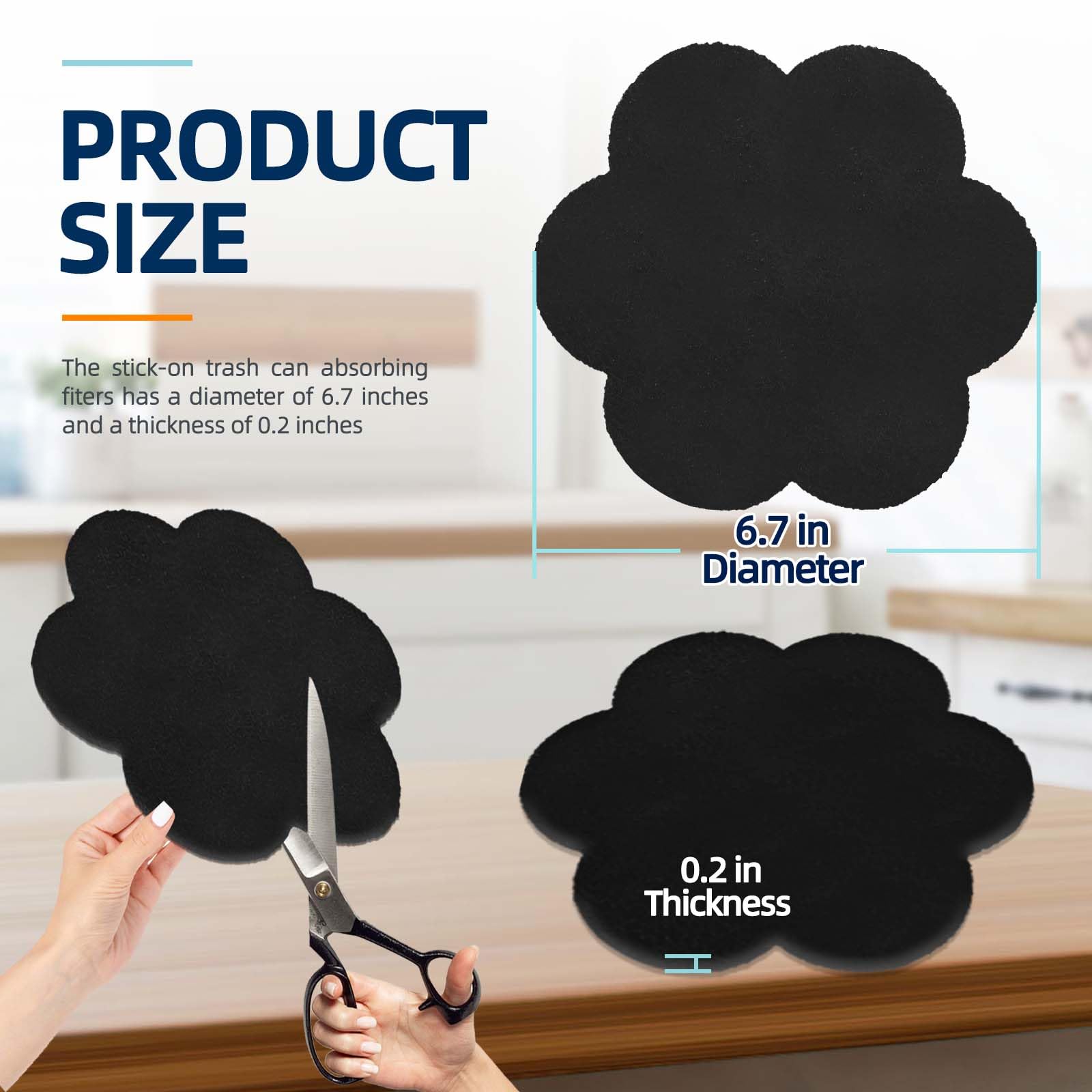 Trash Can Odor Absorbing Filters: Activated Charcoal Deodorizer Sheet for Kitchen Trash Can, Compost Bin, Diaper Pail, Garbage Can - Air Freshener - 12 Replacement 6.7