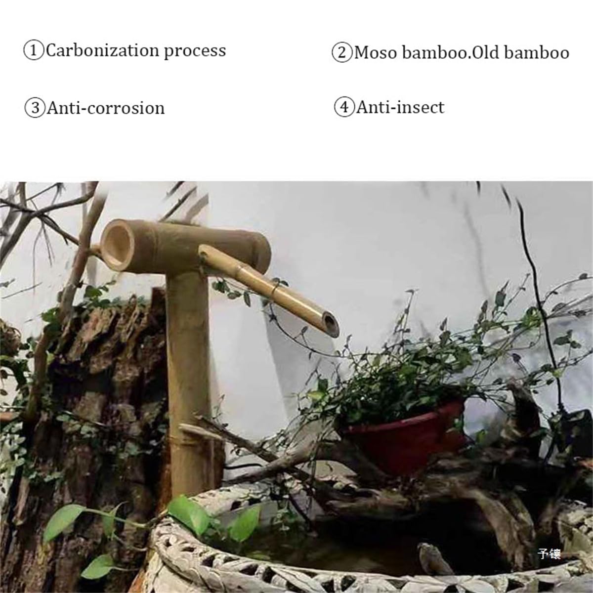 Fontana Solare in bambù per Interni/Esterni, Fontana in bambù con Pompa e Pannello Solare, Decorazione da Giardino Zen Giapponese, Decorazione da Giardino Feng Shui per Esterni,90cm