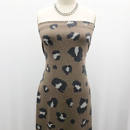 Miniatura 2 de Stylish FABRIC Patrón animal impreso en elastano de rizo francés, elástico de 2 vías, proyectos de hogarbricolaje, tela de ropa, camello-gris