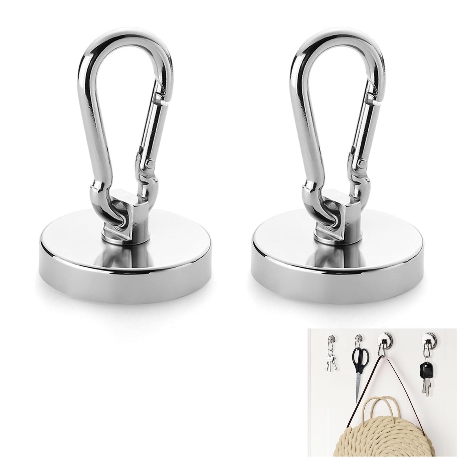 2 sztuki haków magnetycznych, ekstra mocne, 42 mm, magnesy neodymowe, obciążenie do 69 kg, obracane o 360°, do lodówek, kuchni