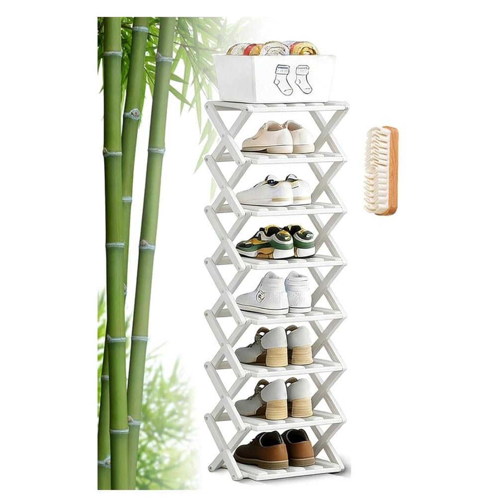 Ghygetrich Shoe Rack, Show Rack Bamboo Shelf Shoe Rack Narrow Tall Shoe Rack for Narrow Space E