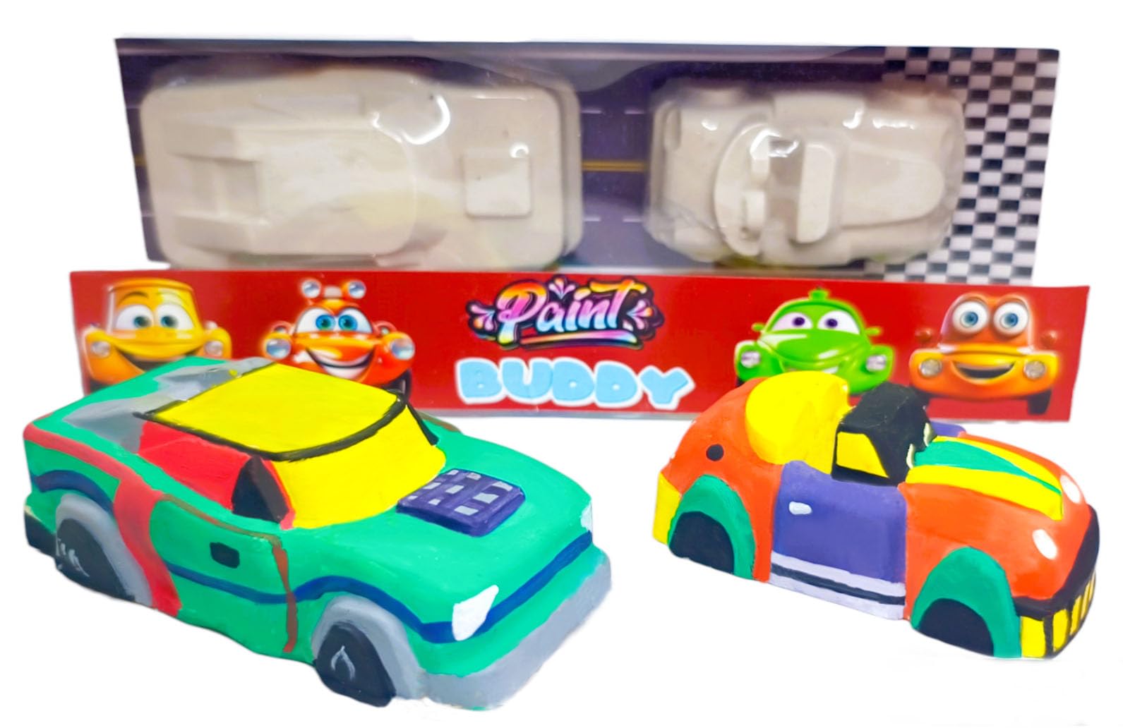 Paint Buddy Create Your Own 3D Masterpiece Gypsum Car Painting Kids Toys Kit for Endless Artistic Adventures and Creative Expression Toys for Kids (2 Cars, 6 Colors & 1 Brush Inside)