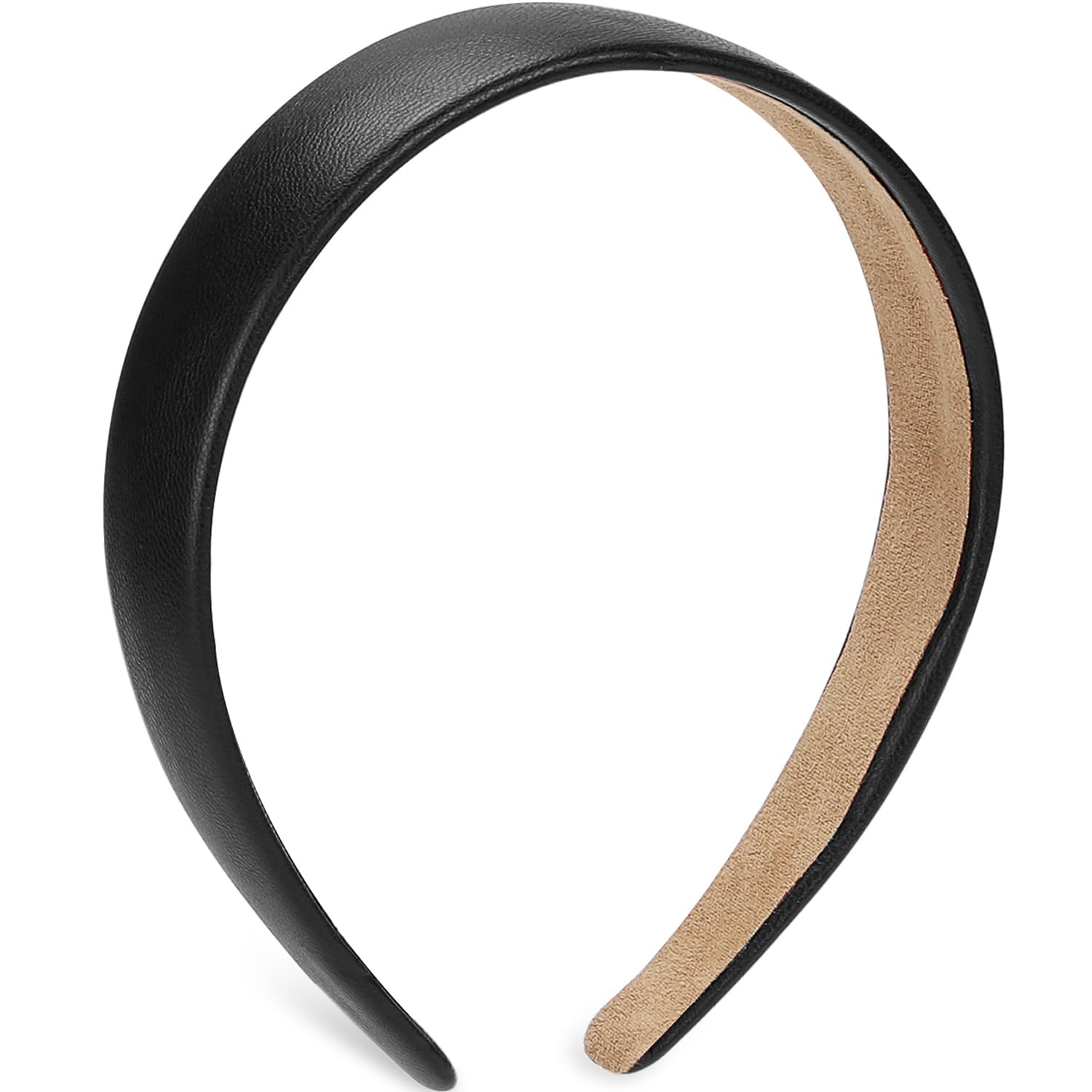 WantGor 1 Inch PU Leather Headband, Wide Padded Hairband Fashion Hair Bands Cute Womens Headbands Holiday DIY Hair Accessories (Black) - Image 2