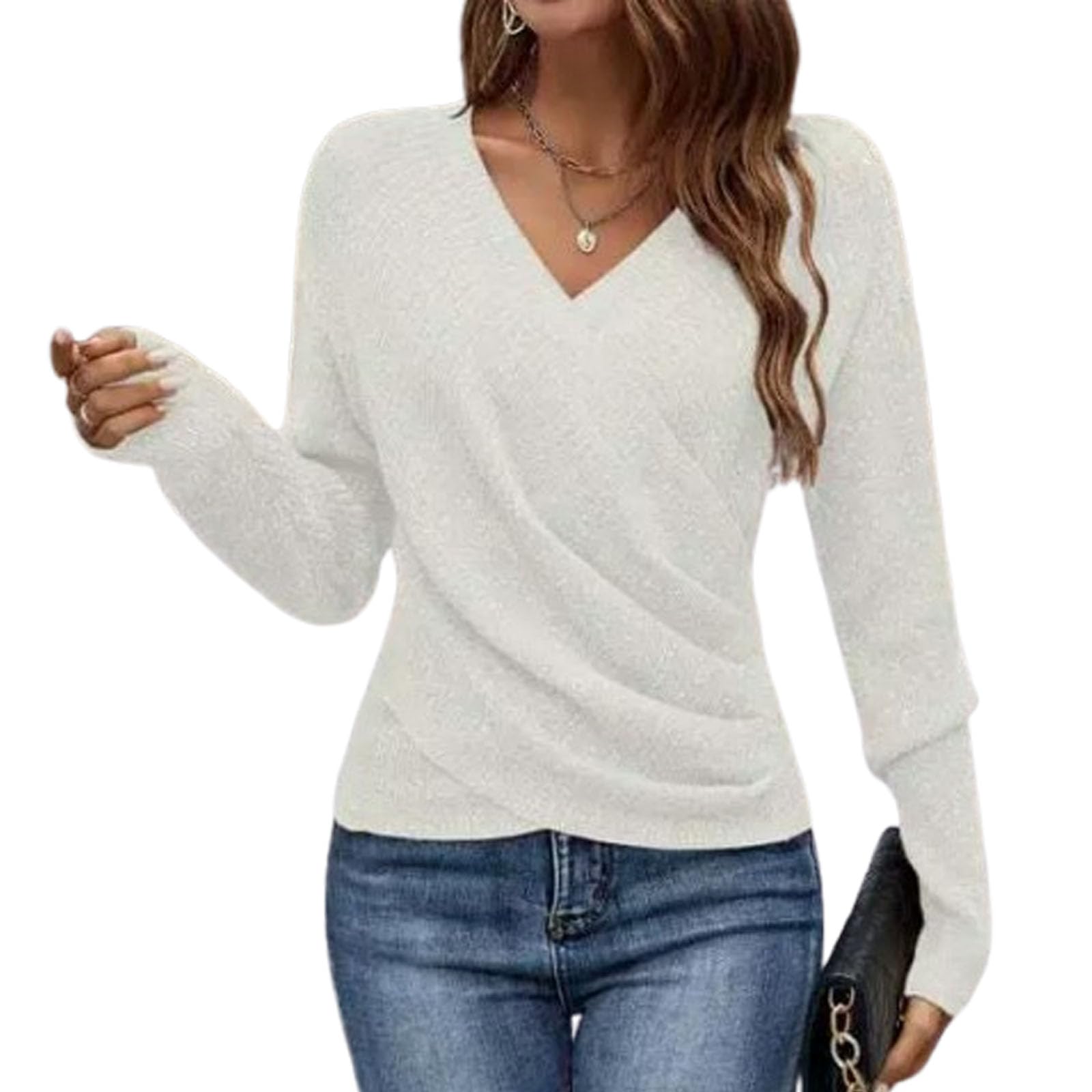 Elegant Womens Casual Knit Sweater Long Sleeve Warm Pullover for Spring Fall Korean Style Holiday Fashion Top