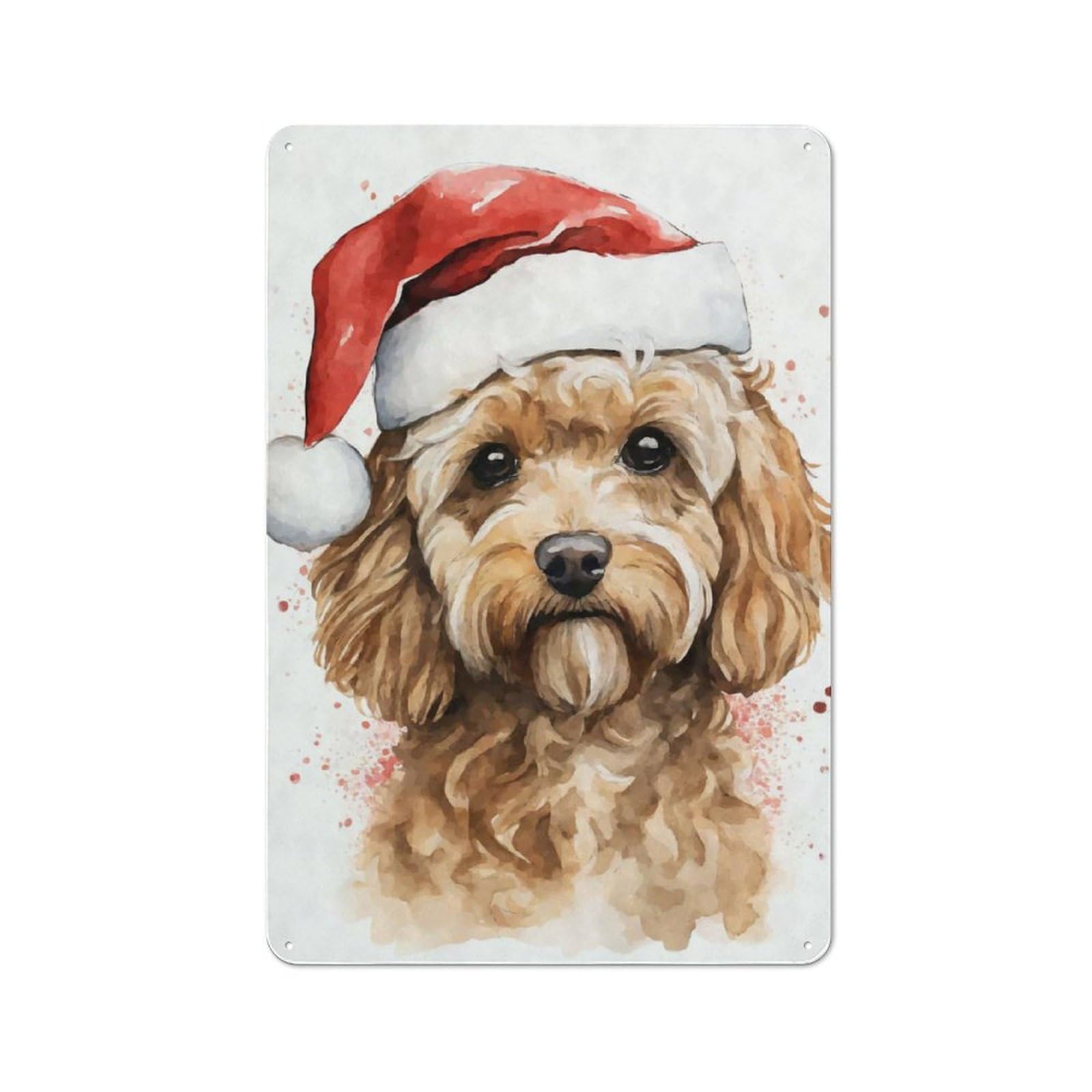 Tin Wall Sign with Cavoodle Dog Santa Hat Design 30x20cm, Classic Bistro Wall Plaque for Bakery, Diner, Cafe Or Family Room