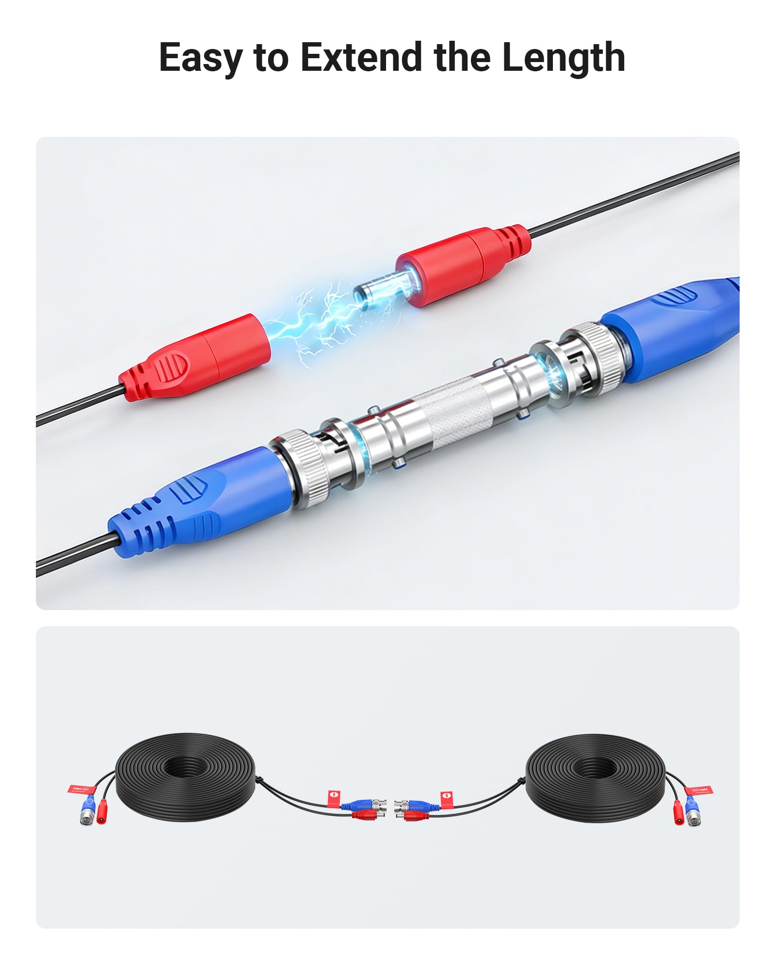 Anlapus PACK 1 Câble Coaxial BNC Vidéo Rallonge 65ft 18mètres Préfabriqué Tout-En-Un pour Camera de Surveillance Analog/CVI/AHD/TVI 1080p