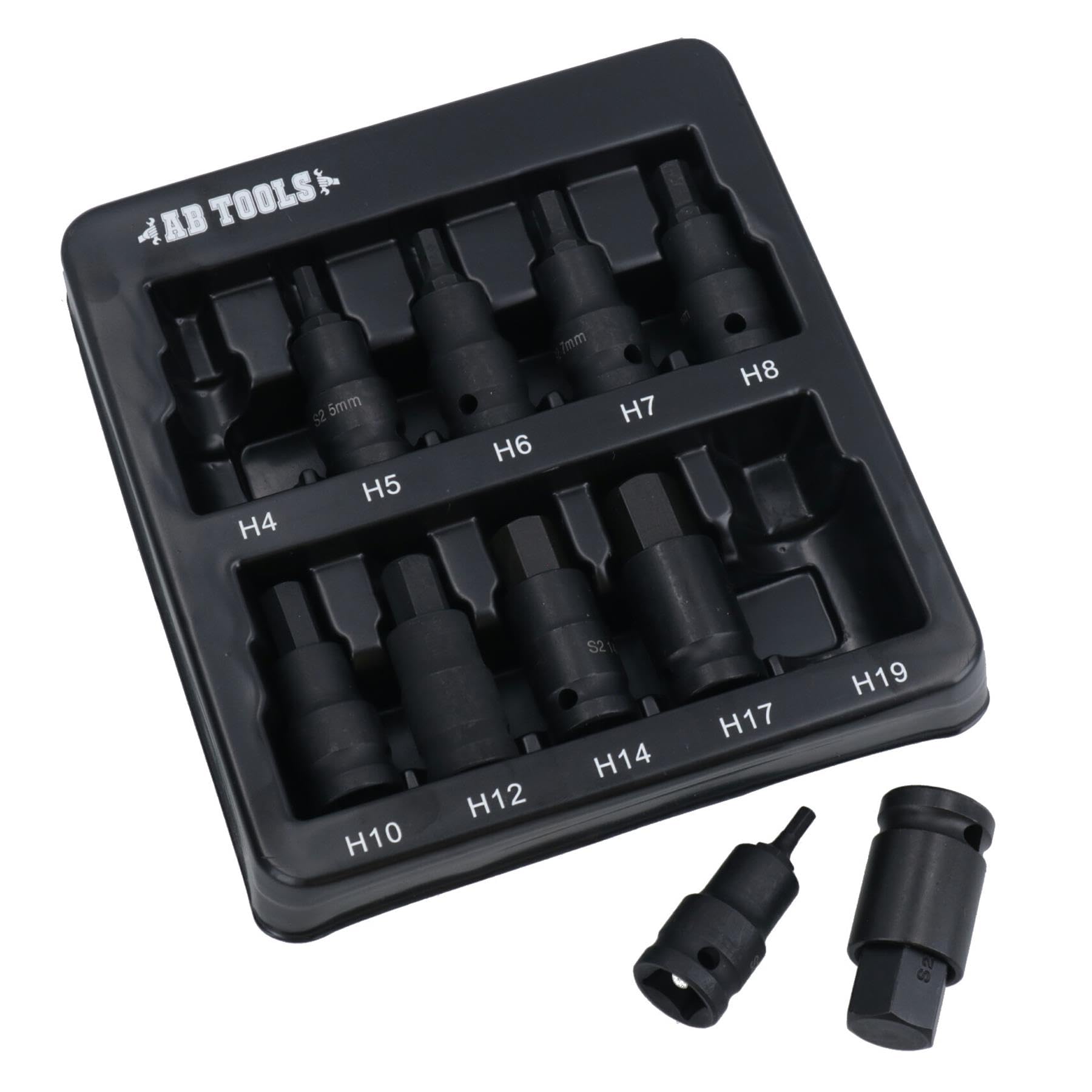 Ab Tools Brown Metric Impacted Short Stubby Hex Allen Key Sockets 1/2" Drive 4 – 19Mm 10Pc