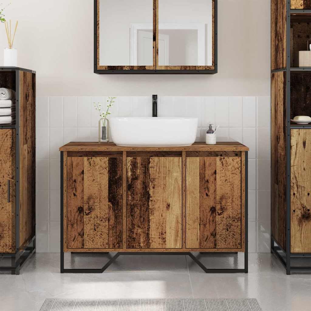 vidaXL Gabinete de Lavabo Otro con Puerta Madera Vieja 91 x 35 x 60 cm, Armario de Baño, Vanity Moderna con Cajones, Rectangular, Resistente, Diseño Funcional, Ahorra Espacio en Casa