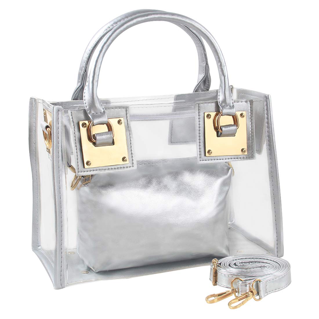 Women's 2in1 Transparent Zip closure crossbody shoulder bag with clutch