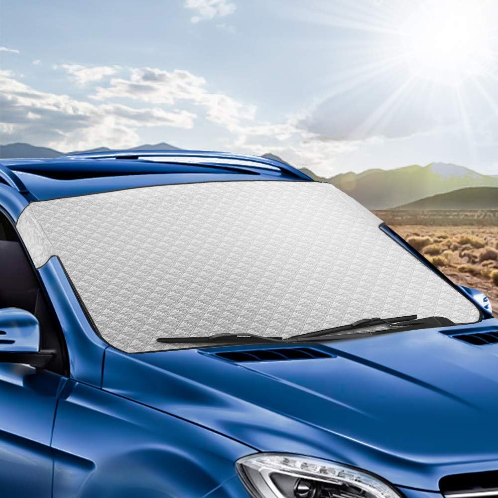 Tsumbay Car Windshield Sun Shade Blocks UV Rays Sun Visor Protector,Sun Cover for Car, 4 Layers of Protection Sunshade, Anti-Sunburn/Anti-Wind/Anti-Fog Large Sunshade Windshield Cover Fits Most Cars