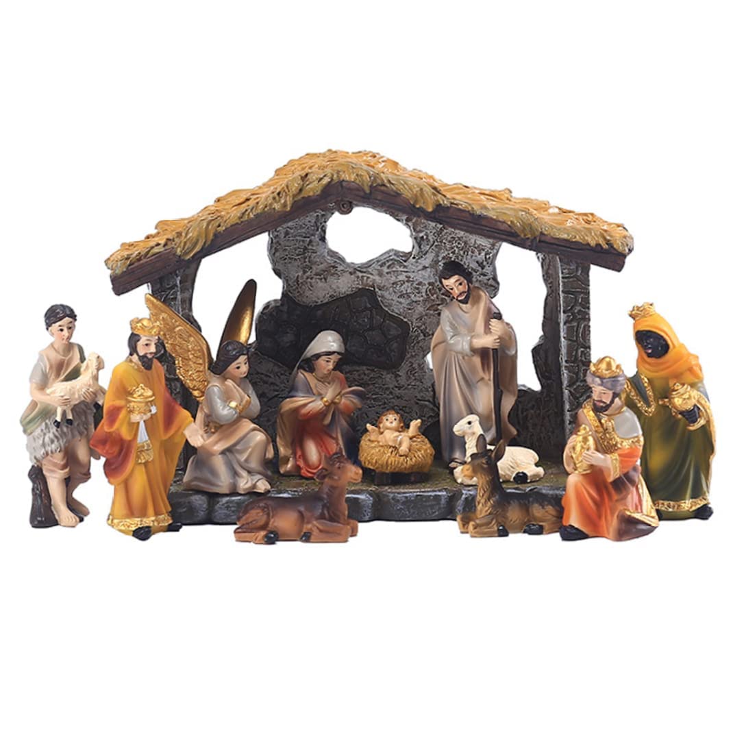 EdirFtra Nativity Figurines Set, 12 Piece Jesus Christmas Nativity Set, Hand Painting Nativity Scene Decoration Gift Box, Christmas Miniature Ornament