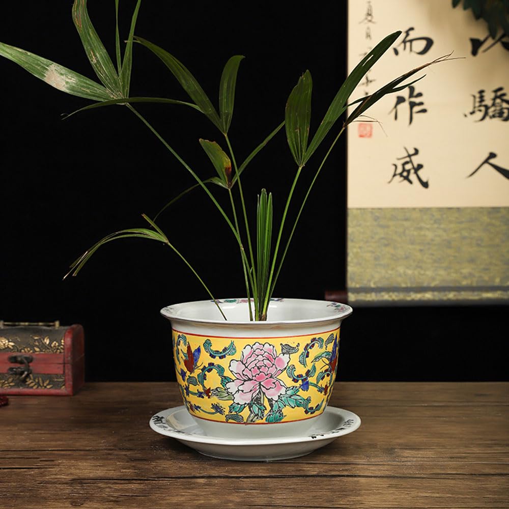 DFGHNBVC Chinese Ceramic Planter Porcelain Flower Pot Hand Stacked Glaze Bonsai Pot Decorative Plant Pot Jingdezhen Pastel Porcelain Planter For Table Centerpiece Home Office Decor,B-17 * 12cm