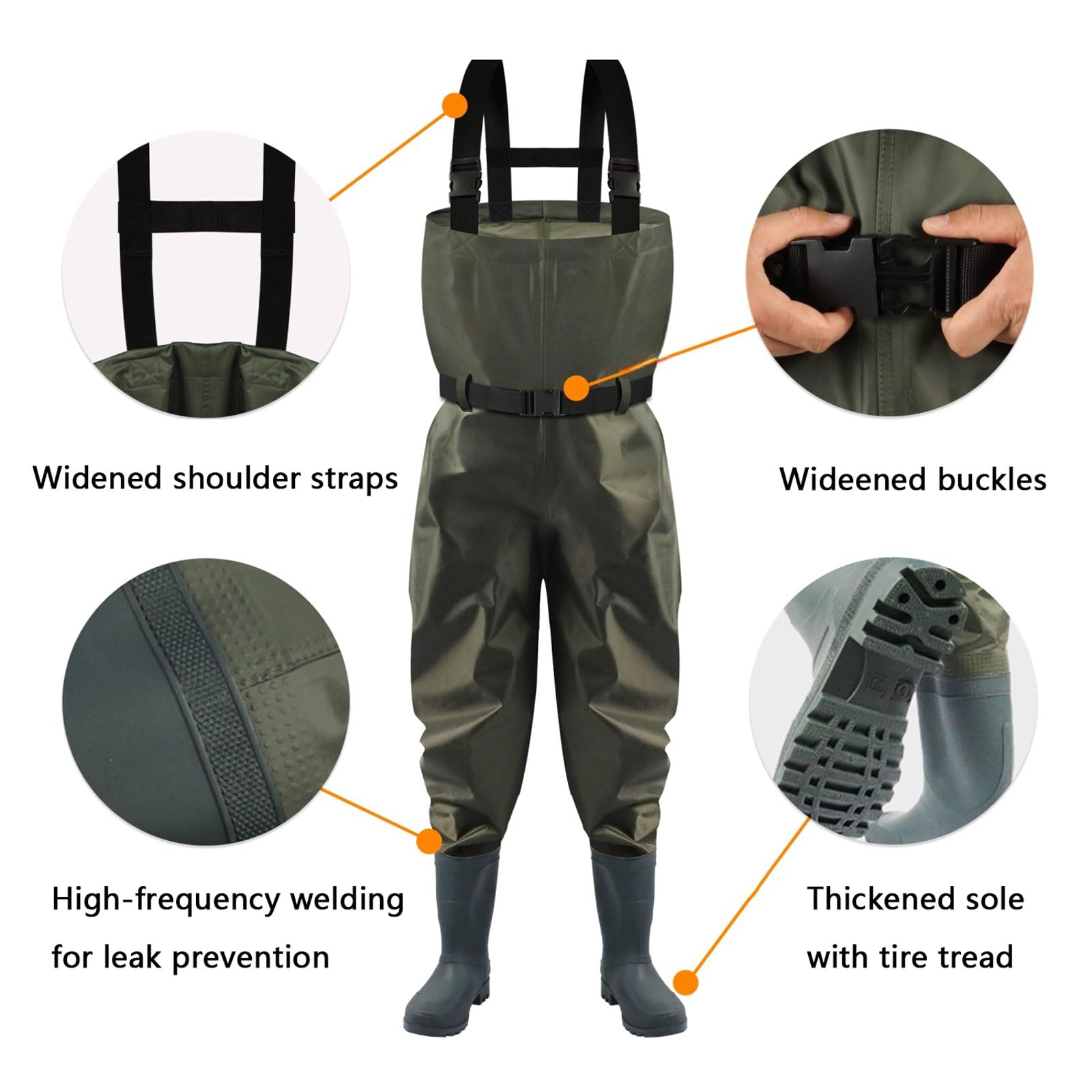 Waders Peche Homme,Respirant Waders Pantalons de Pêche avec Poche Poitrine,Pantalons de Waders avec Bottes 38-45,Waders Peche Antidérapants Cadeau pour Amateurs de Pêche e Sportive