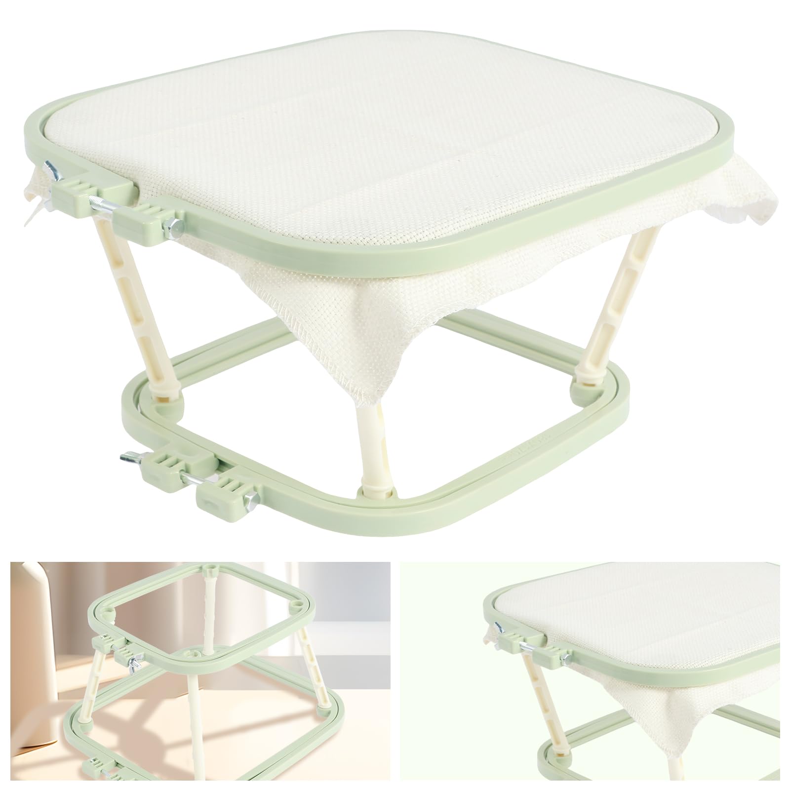 Qinglang Embroidery Frame Adjustable Rectangle Cross Stitch Frame Lap Stand 2 Layer Needlework Lap Stand Cross Stitch Hoop Tool Clip Frame Embroidery Tapestry Scroll Holder For Sewing Diy Art Craft