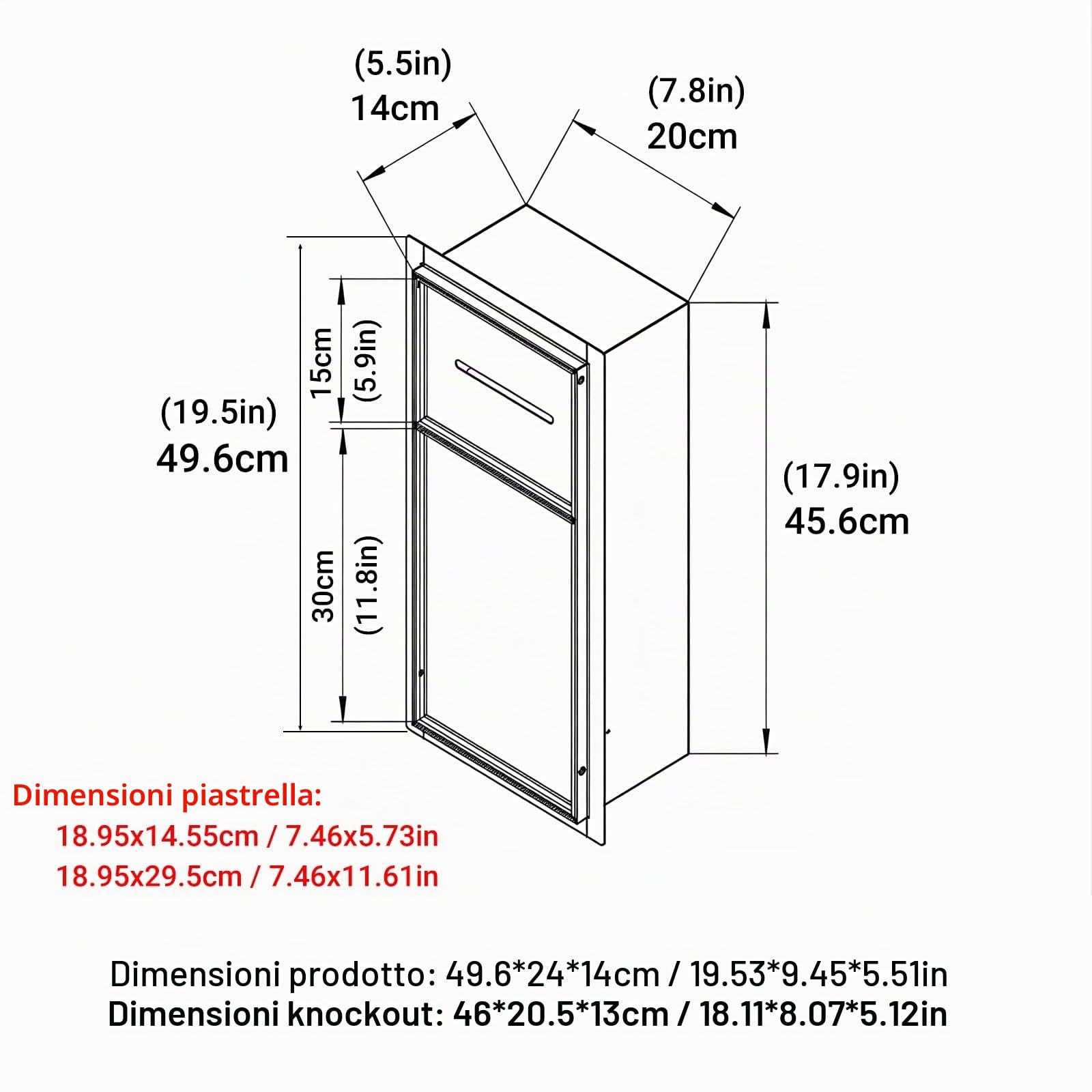 Nicchia porta carta igienica a incasso piastrellabile con cestino nascosto, in acciaio inox 304, per bagno, con contenitore 2 in 1 impermeabile