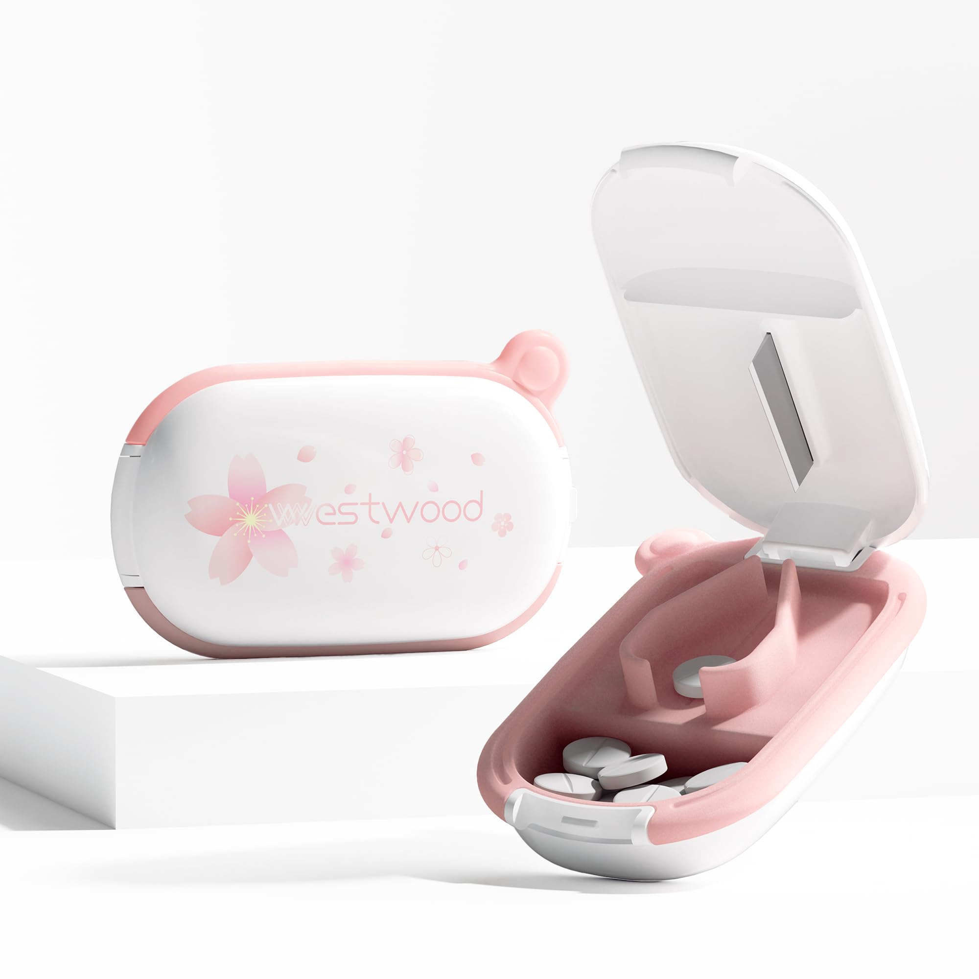 HyJeryty White Precision Pill Cutter with Centering Guide - Safety Shield for Tiny & Small Pills, Vitamins, Tablets | Portable Travel Pill Splitter &