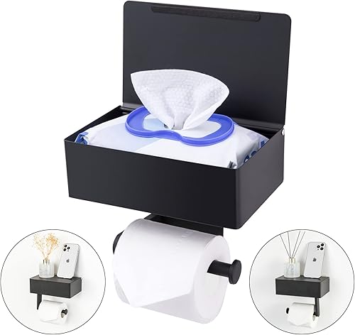 Miniatura 1 de YRONG Soporte adhesivo de papel higiénico con estante y almacenamiento, soporte para rollo de papel higiénico de montaje en pared y dispensador de