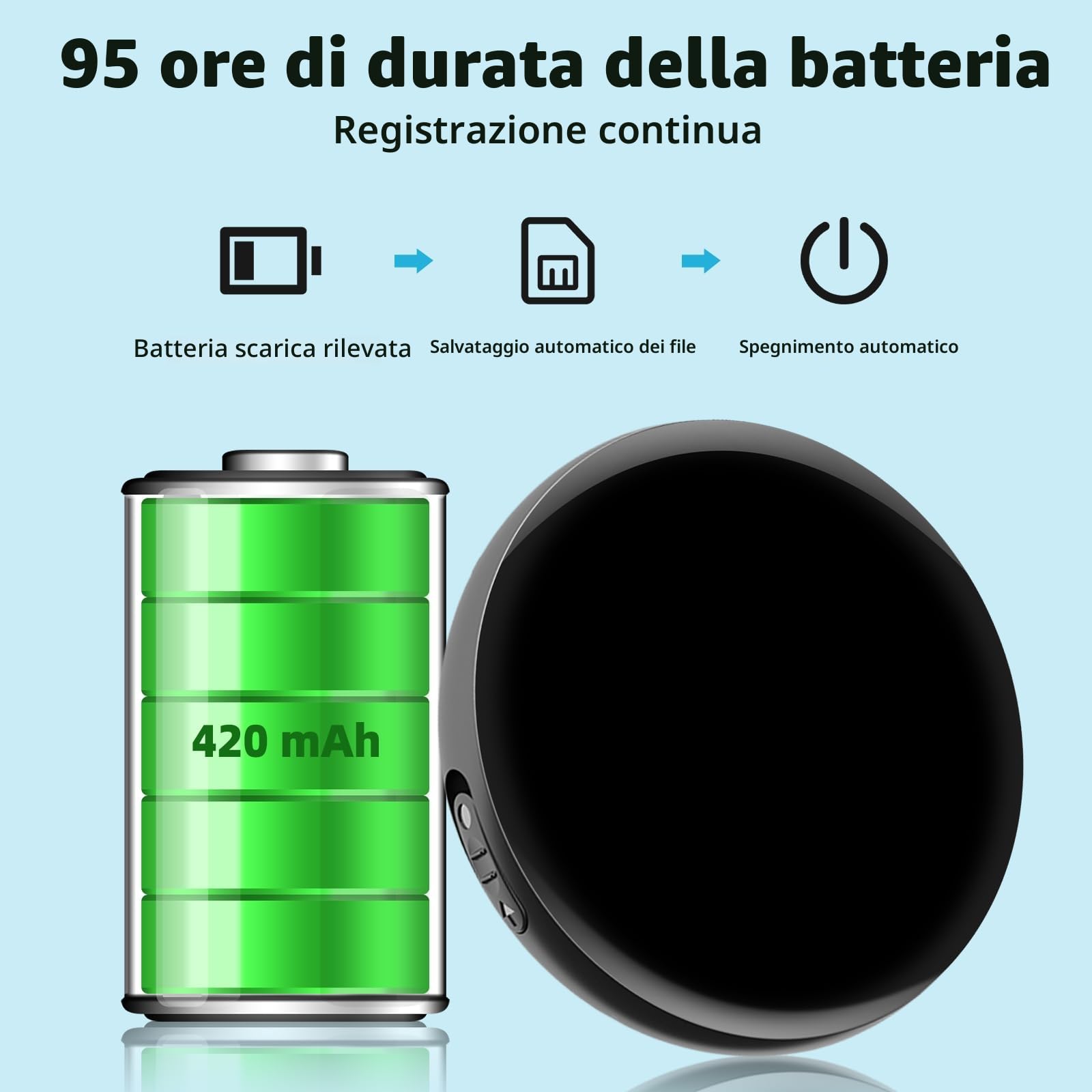 64GB Registratore Vocale, Mini Registratore Portatile ad Attivazione Vocale Registratori Professionale con Riduzione del Rumore per Università Riunioni interviste, lezioni, corsi conferenze