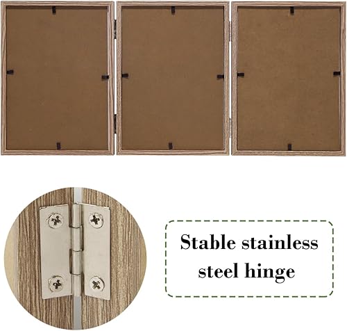 Miniatura 4 de TOFOREVO Marco de fotos de madera triple de 5 x 7 pulgadas, con tres bisagras, soporte de cristal verticalmente en escritorio o mesa