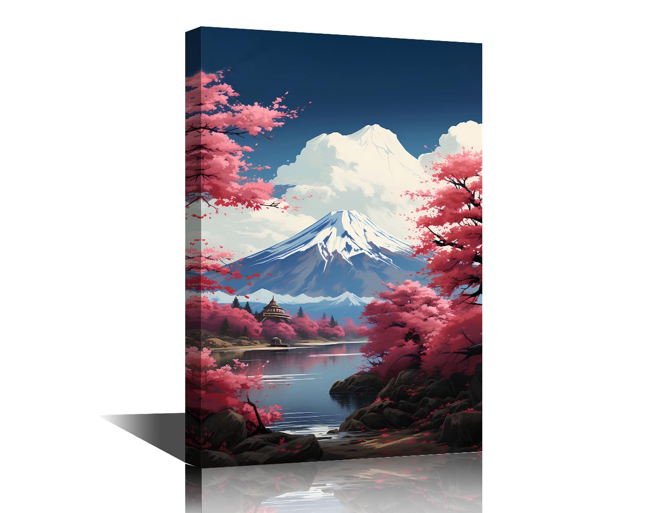 TISHIRON 1 Pieces Snow Mountain Lake in Japan Wall Art Under Mount Fuji, Japan Seashore Painting Bathroom Decor Wall Art Posters & Prints Wall Decor for Bedroom Ready to Hang (12" Wx18 H)