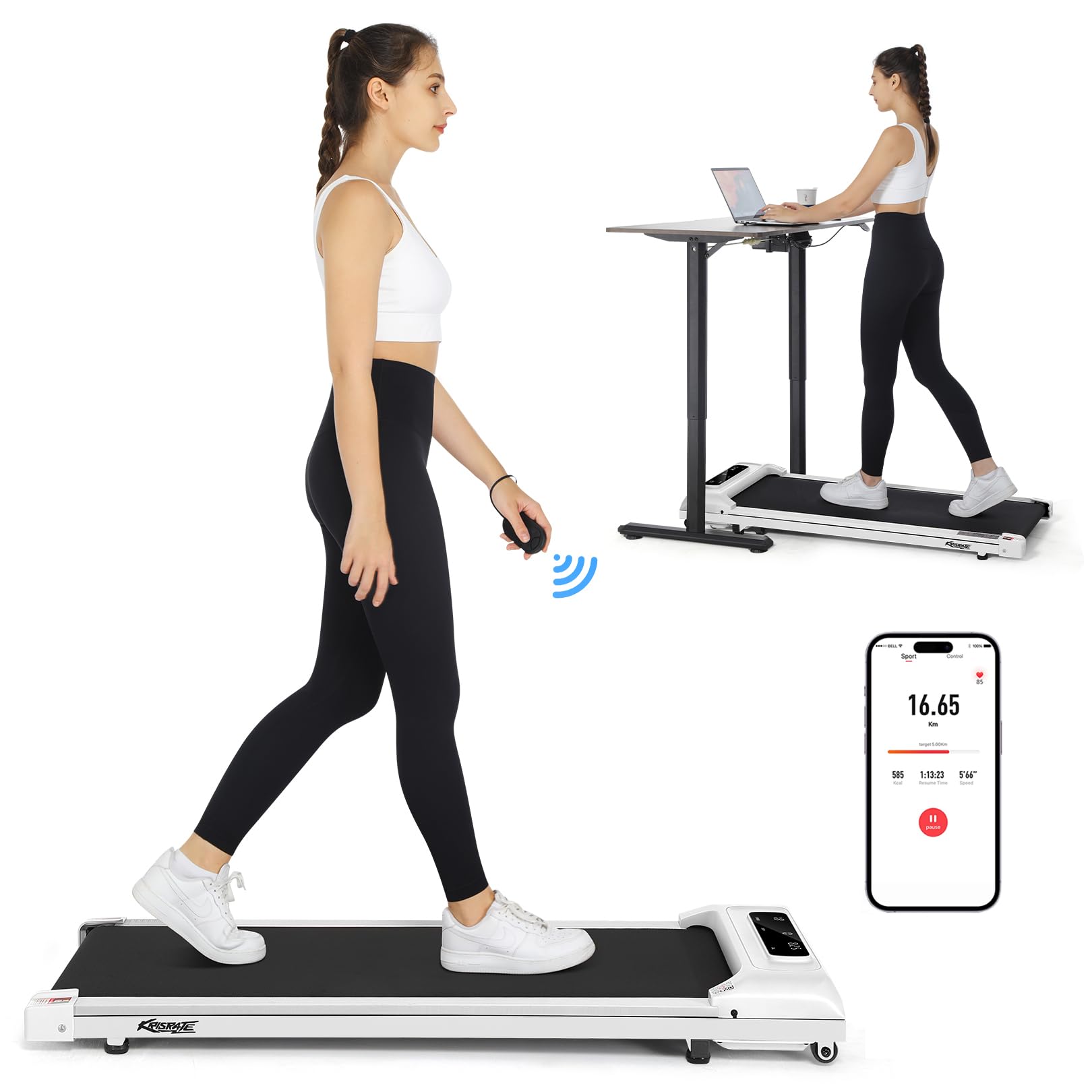 Walking Pad Treadmill Under Desk, Electric Under Desk Treadmill Quiet, Flat Portable Treadmill with LED Display and Remote Control, Installation-Free Walking Treadmills for Home Office