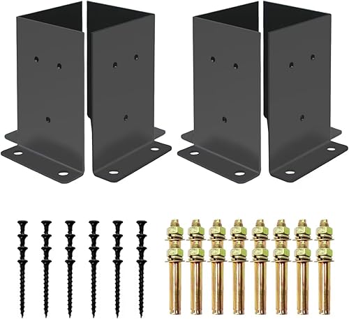 Base de poste de 4 x 4, 4 piezas (tamaño interior 3.6 x 3.6), anclajes de poste de acero sólido grueso de 13 GA y recubrimiento en polvo negro,
