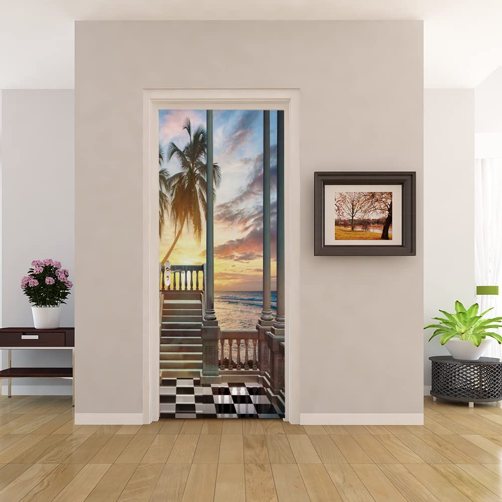 Papier Peint 83x204 cm Mer pour relooker une porte intérieure et illuminer la cuisine