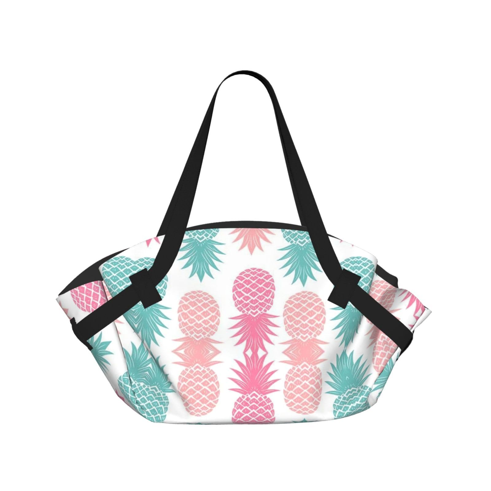 Colored pineapple Printed Foldable Round Picnic Blanket Converts to Carry Bag, 37in Mat for Camping Date Night