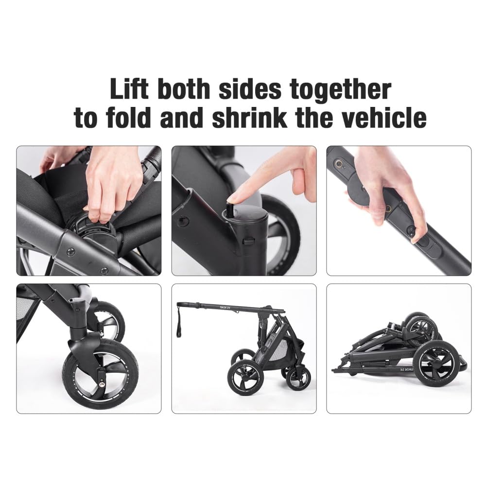 Passeggino 4 in 1 regolabile in altezza, Nero, Set completo