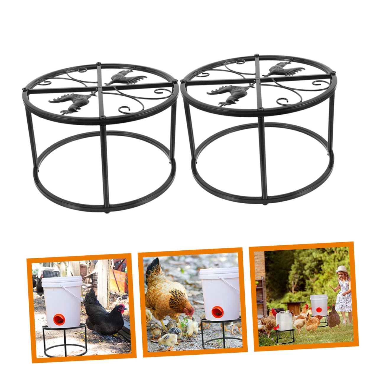 DOITOOL Supporto in Metallo per Mangiatoia e Abbeveratoio per Galline 2 Pezzi Telaio Rotondo Resistente alle Intemperie per Pollaio Accessorio per Allevamento Avicolo Base Stabile