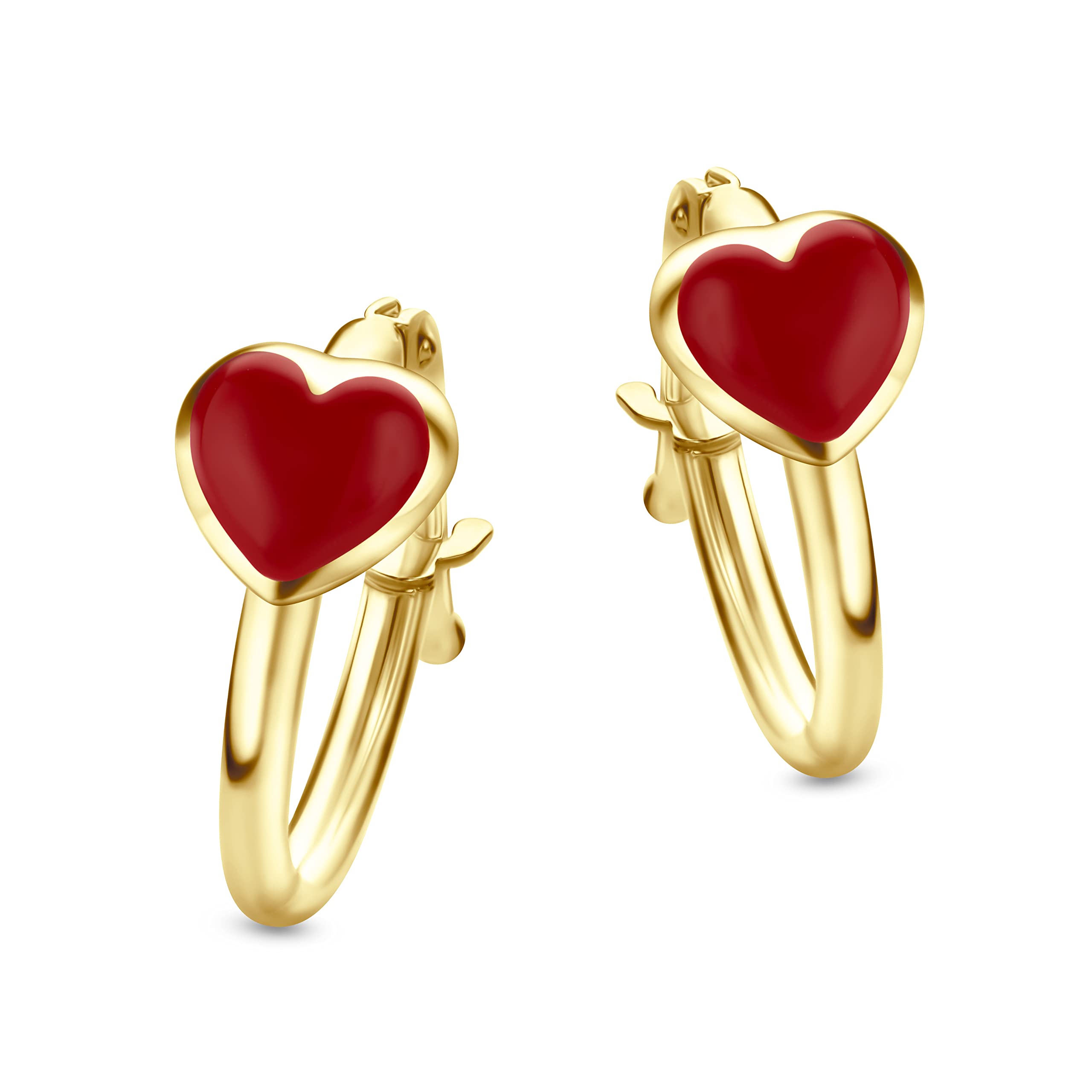 Miore Kids orecchini a cerchio a forma di cuore rosso per bambini in oro giallo 9 kt 375 ⌀ 14 mm